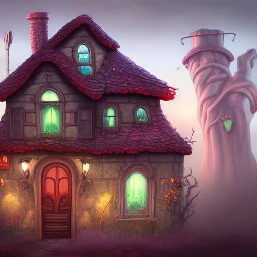 Cartoon Anatomical Heart House: Detailed Matte Painting