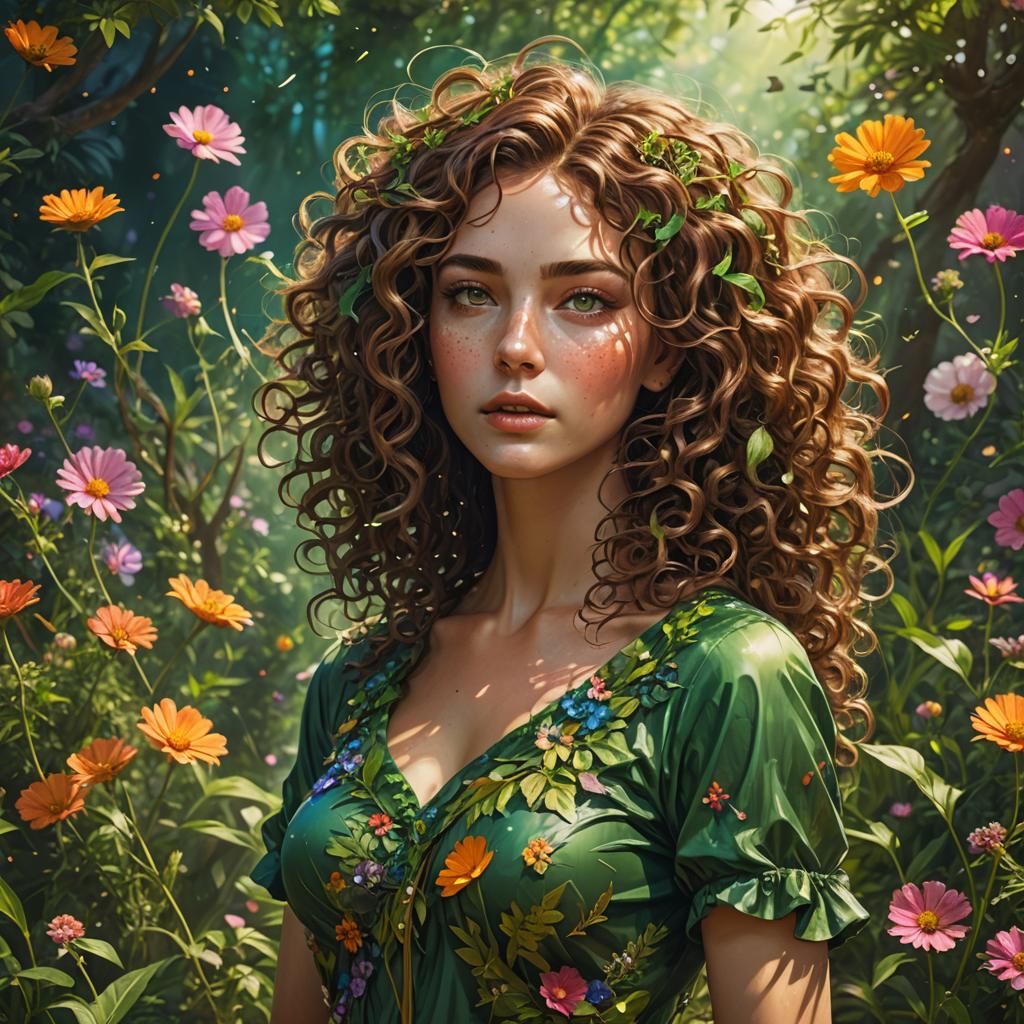 Hyperrealistic Portrait: Feminine Beauty in Lush Garden