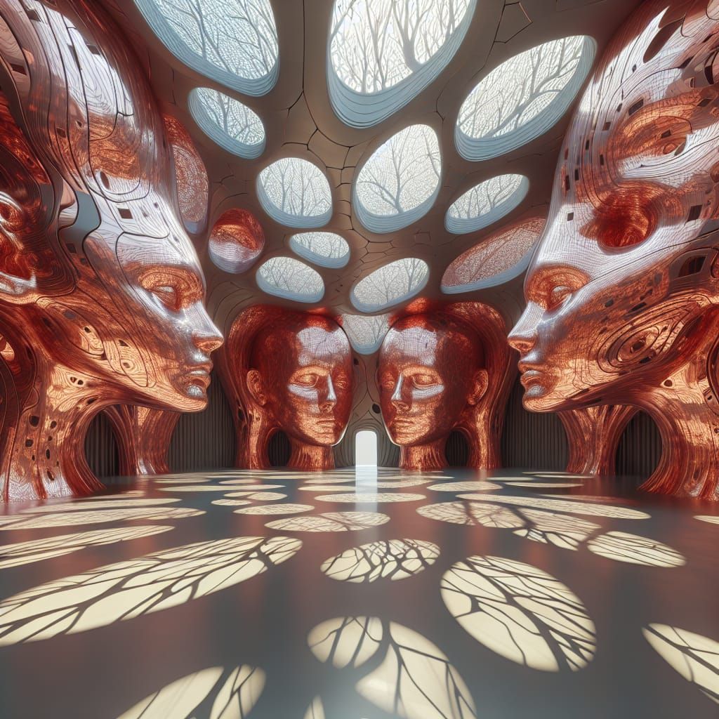 Ethereal Cavern: Giant Diaphanous Copper-Red Heads