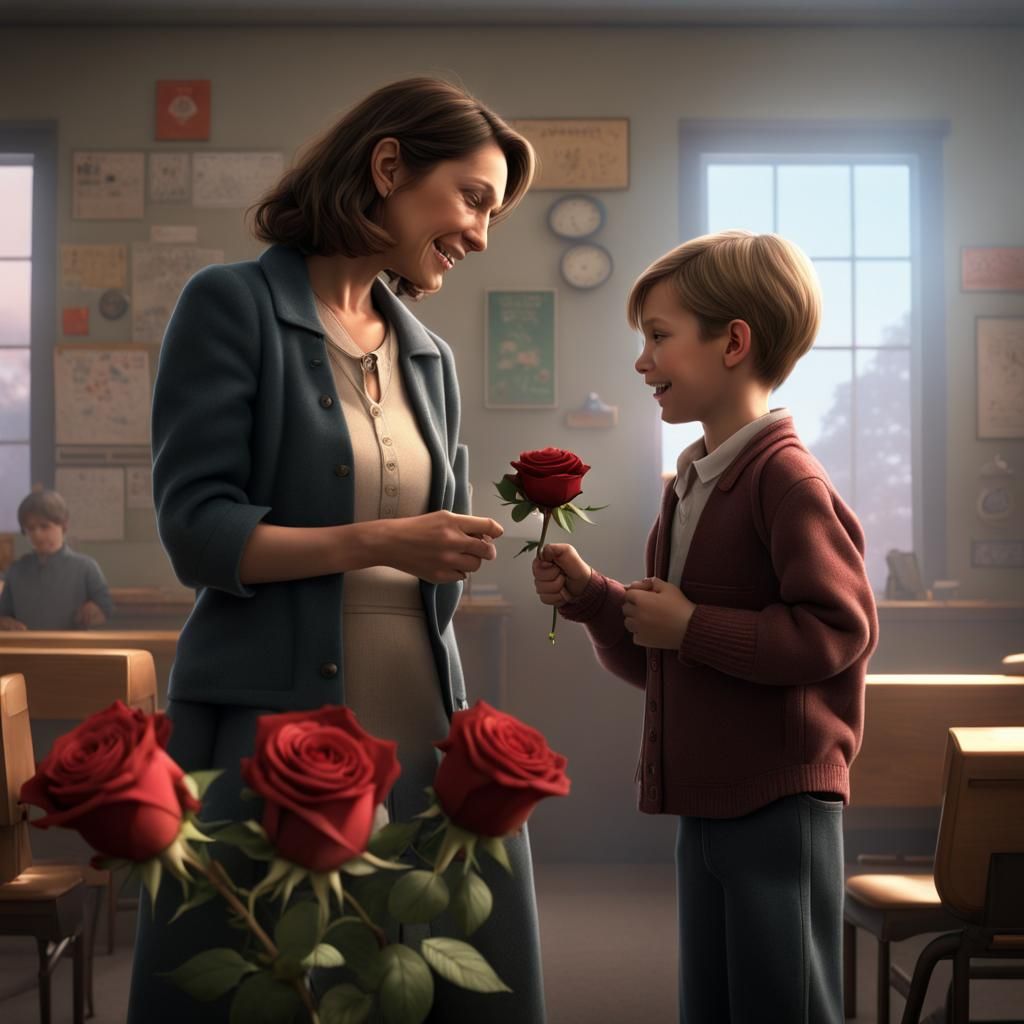 Boy Gives Rose to Teacher: A Heartwarming Scene