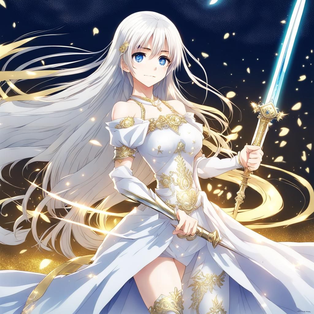 Anime Girl with Magical Sword in Manga Style