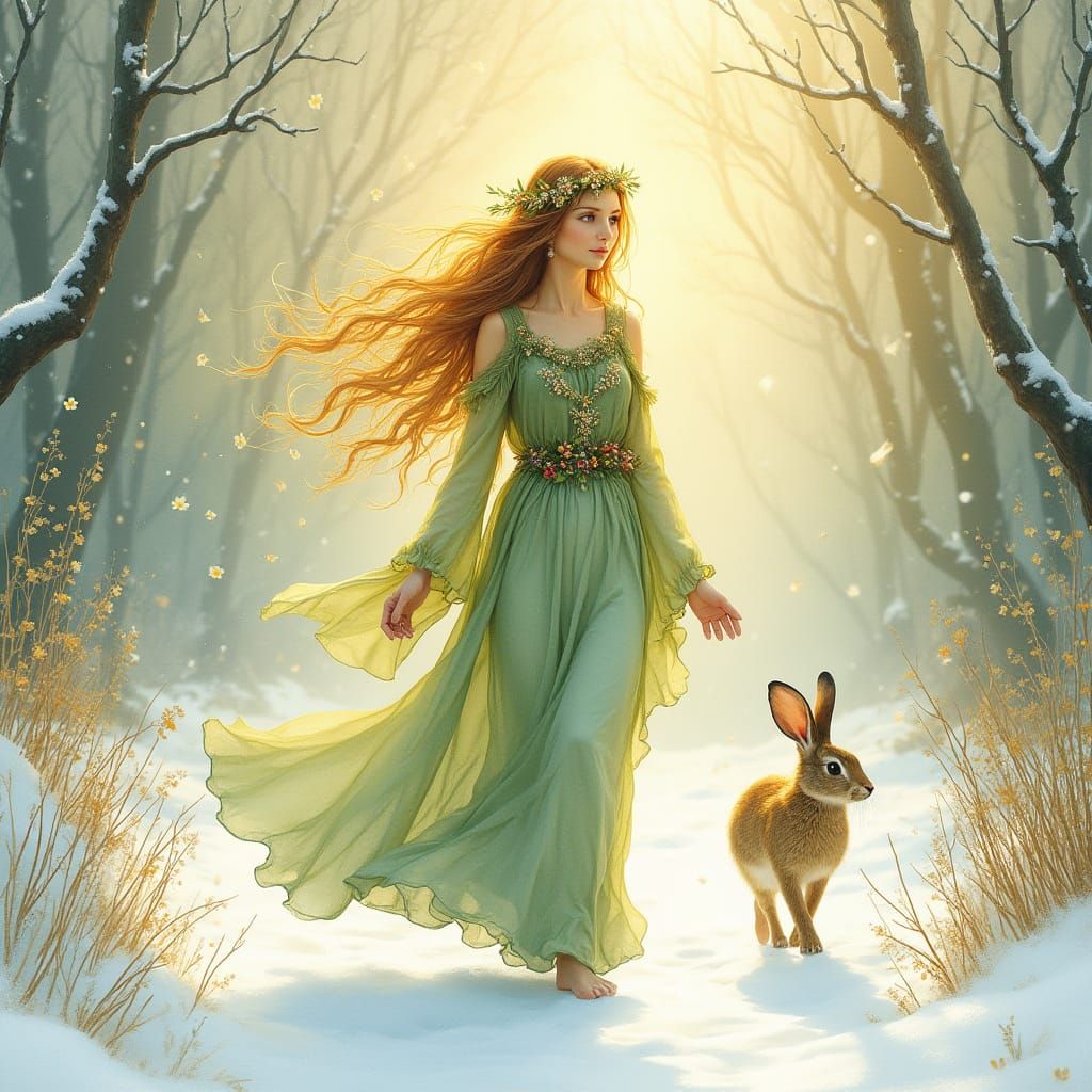 Ethereal Ostara Goddess Embarks on Springtime Journey in Anc...