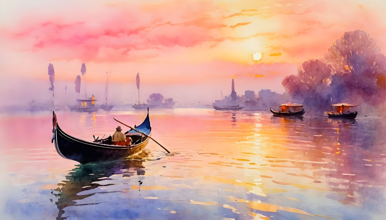 Impressionist Gondola on Golden Water