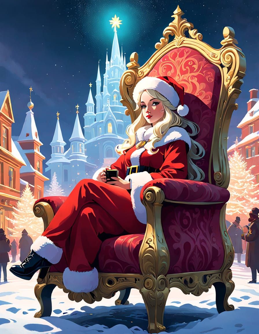 Serene Female Santa Claus in Whimsical Christmas Portrait