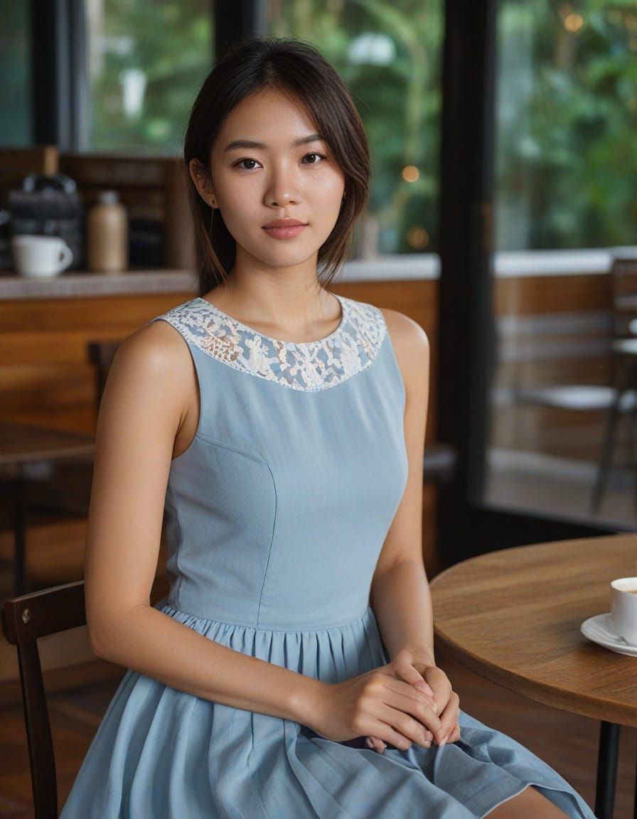 Photorealistic Vietnamese Woman in Coffee Shop, 4K