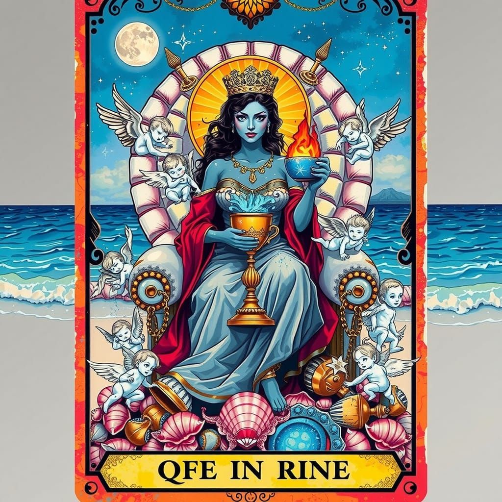 Anime Queen of Cups Tarot Card Design