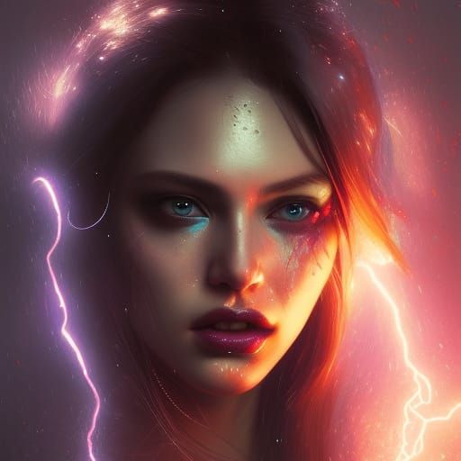 Electric Kiss: Dark Fantasy Portrait in Art Nouveau Style