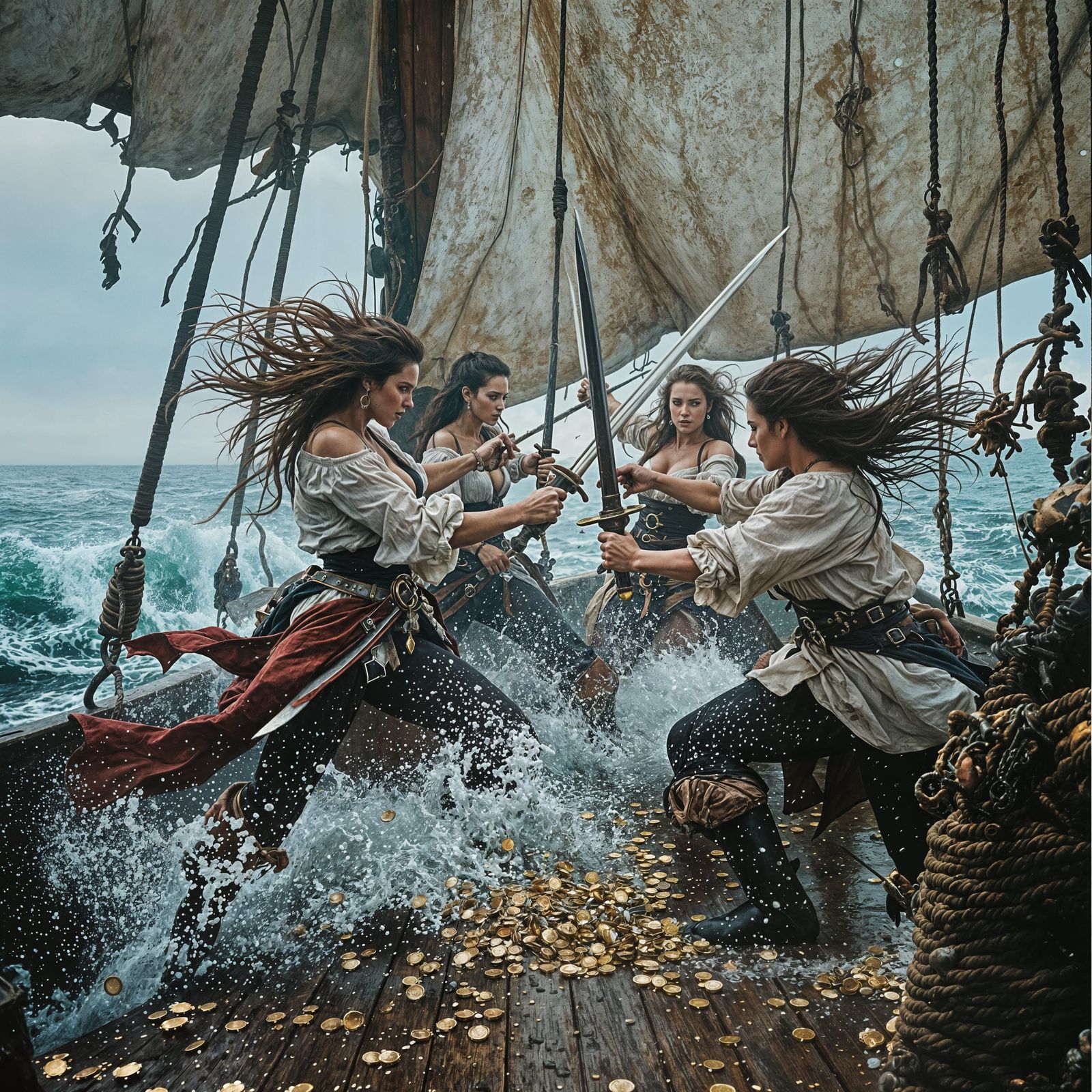 Pirate Women Engage in Turbulent Battle on the High Seas