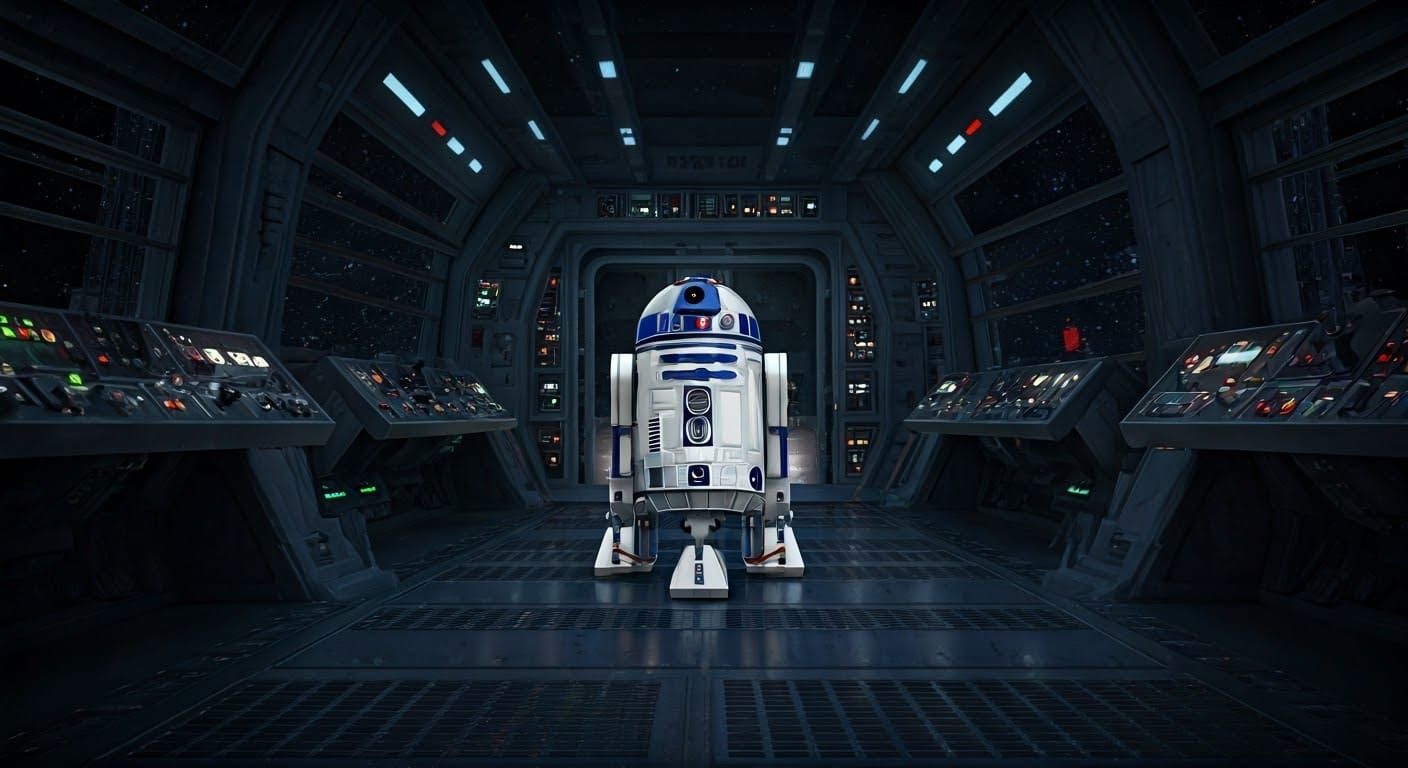 R2-D2 on Rebel Starship: Sci-Fi Comic Art