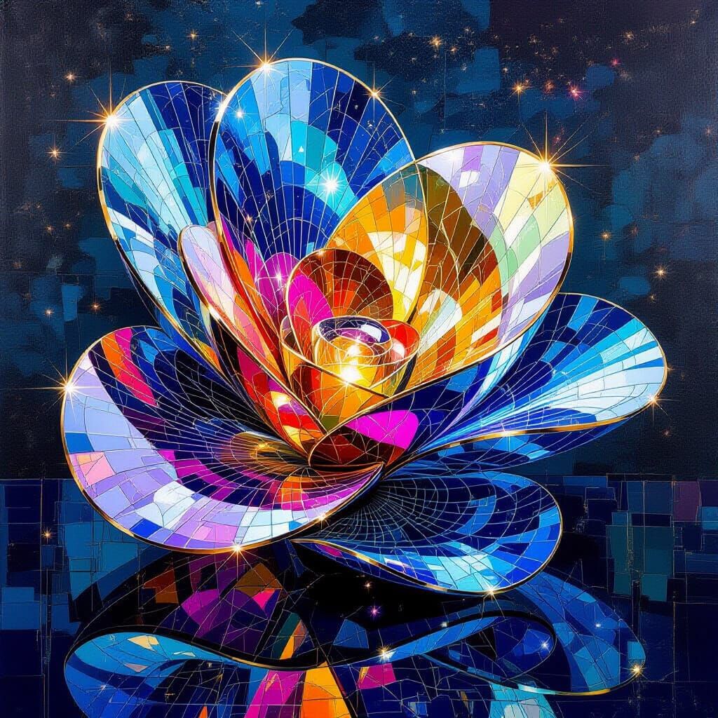 Shimmering Crystal Mural in Optical Art Style