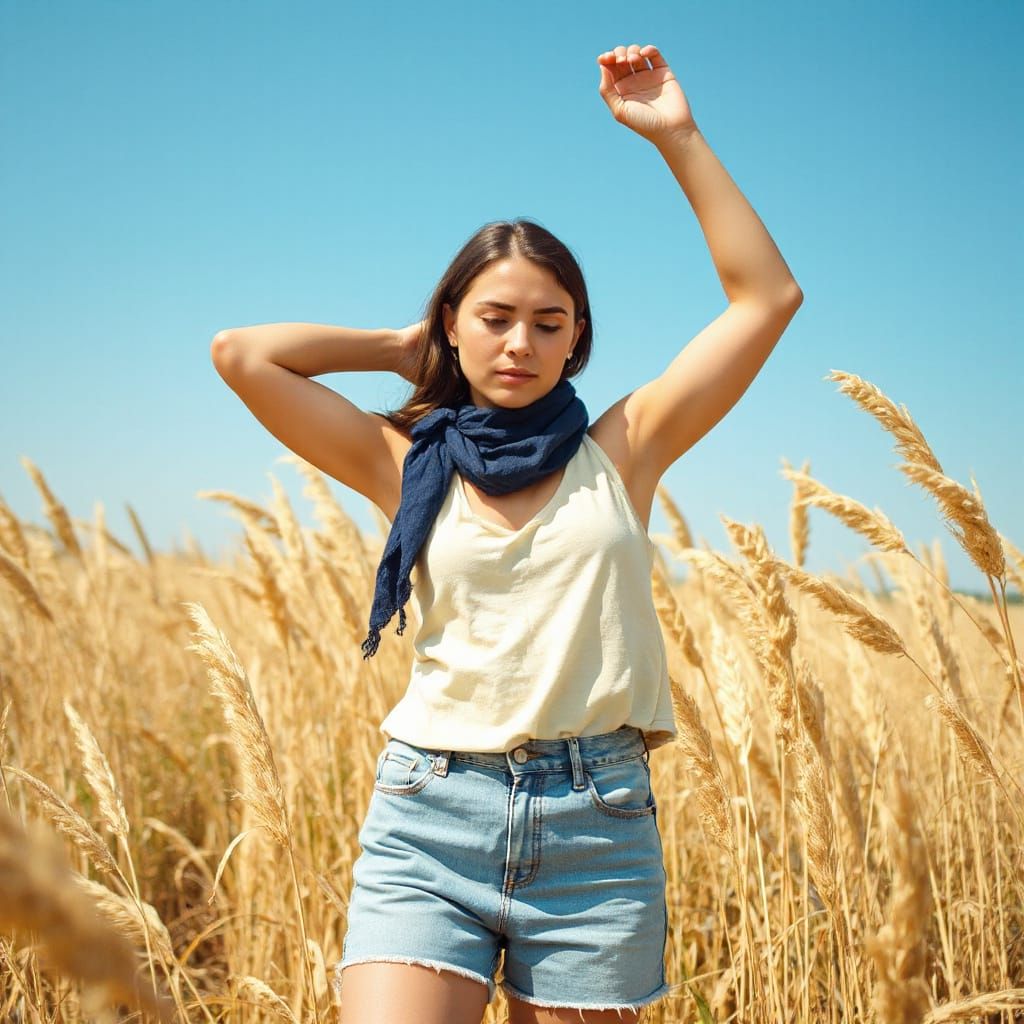 Golden Field Portrait: Carefree Summer Aesthetic