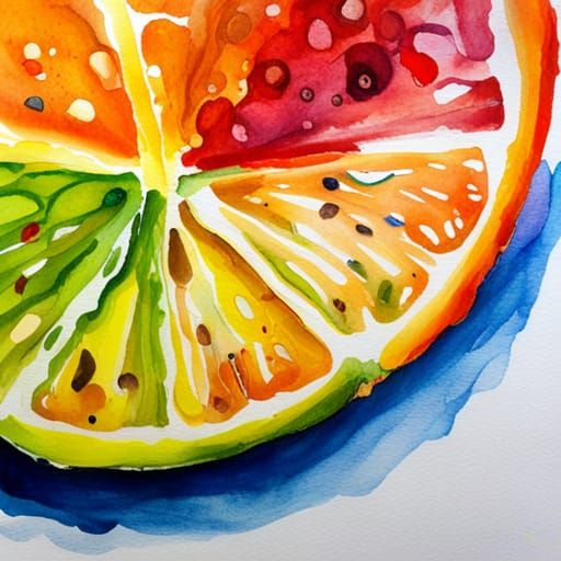 Abstract Watercolor Fruits Painting with Fine Details