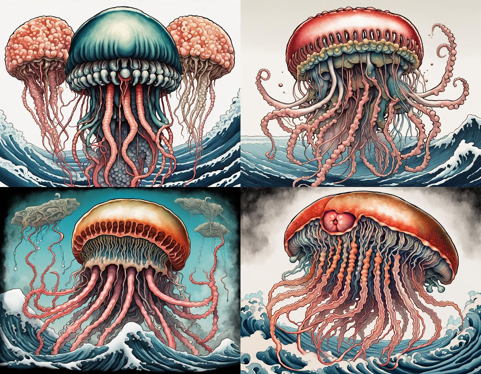 Hybrid Jellyfish Mollusk in Traditional Ink Painting