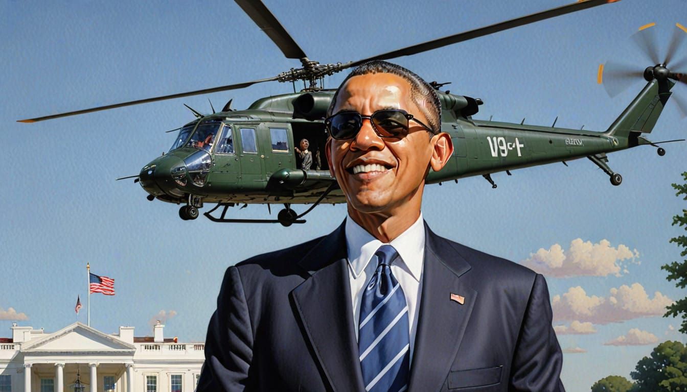 Confident President Obama Awaits Helicopter Arrival in Style