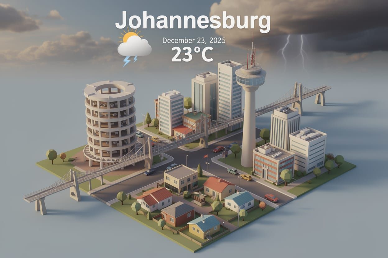 Isometric 3D Cartoon Johannesburg with Weather