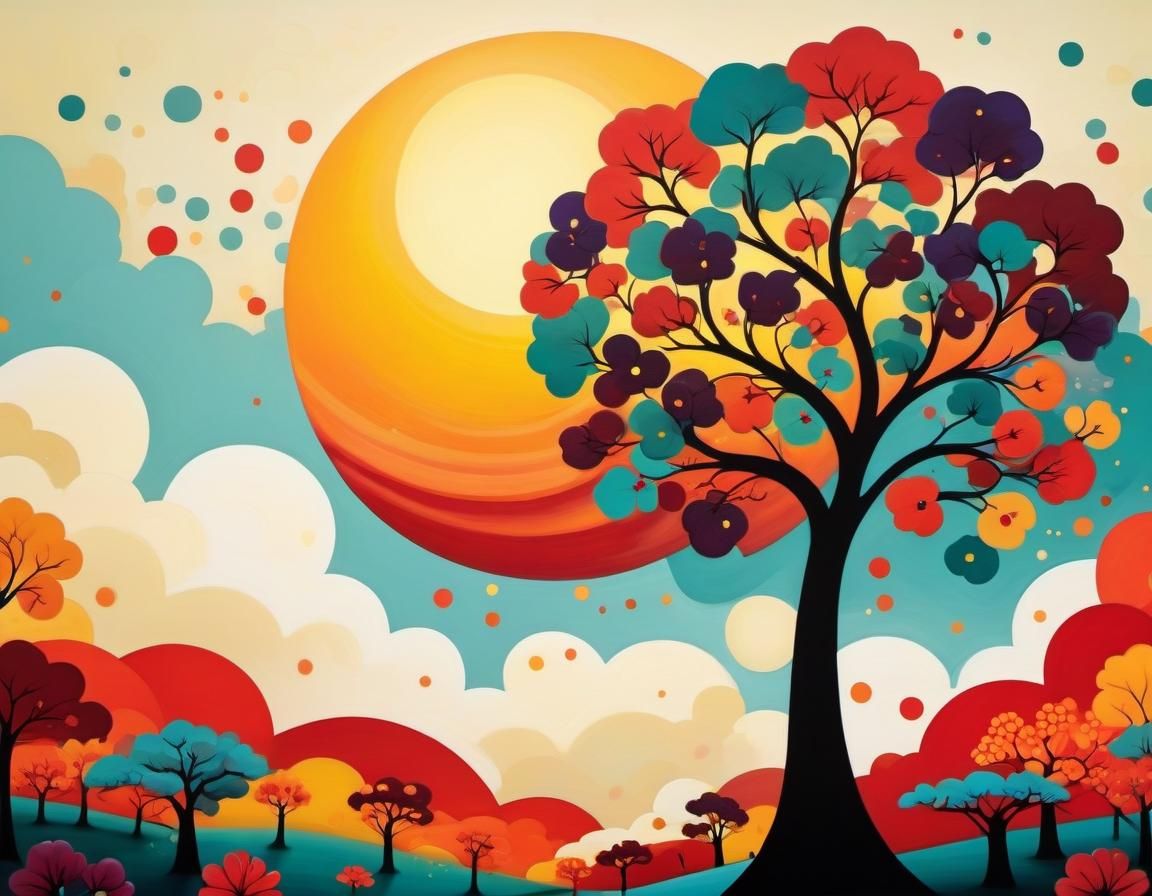 Old Tree Illustration in Ink Painting Style