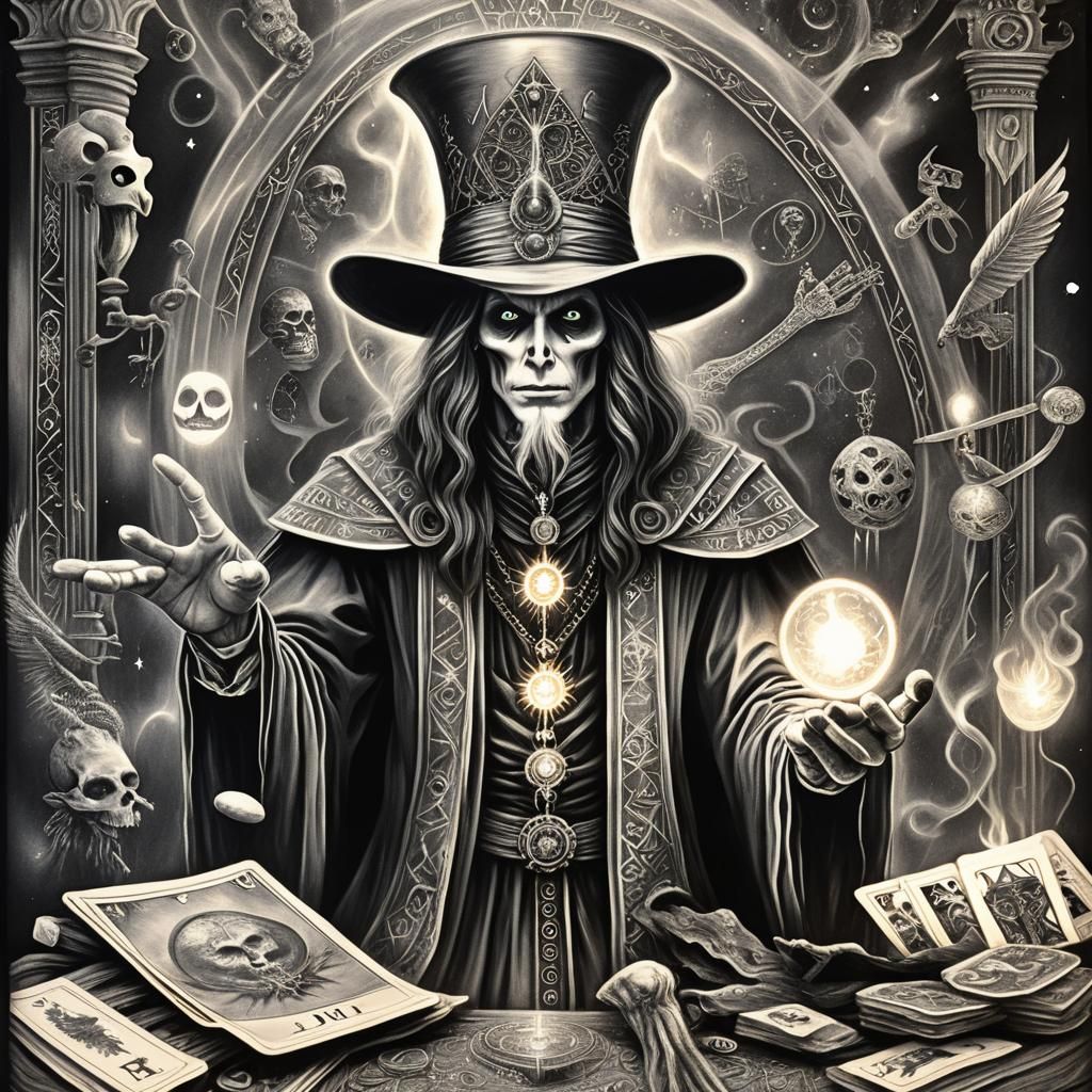 Tarot Card: Strange Magician in Charcoal