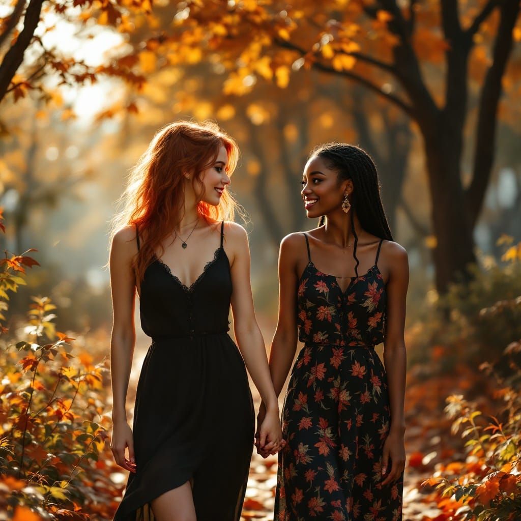 Intimate Autumn Stroll in Vibrant Urban Park