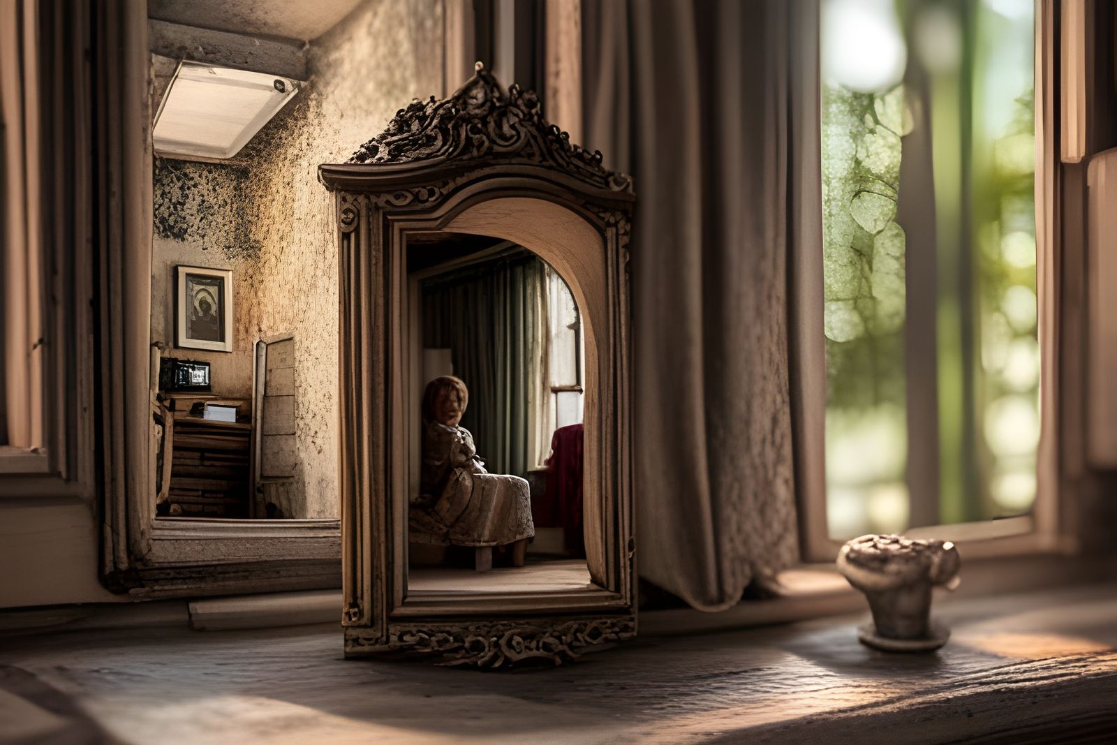 Hyperrealistic Abandoned Dollhouse with Giant Eye