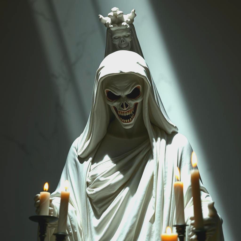 Menacing Marble Madame Laveau Statue in Encaustic Style