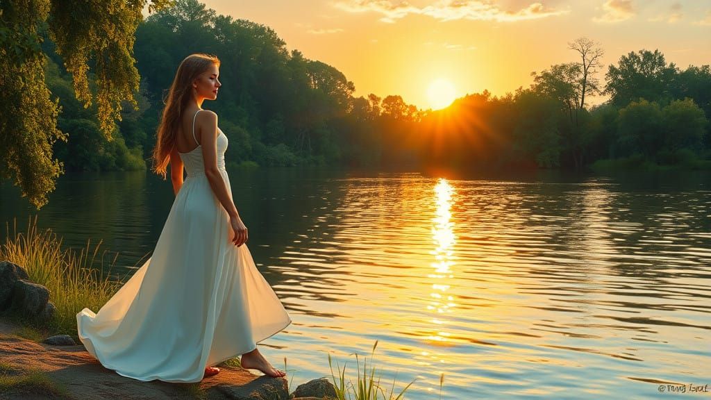 Serene Woman in Idyllic Landscape