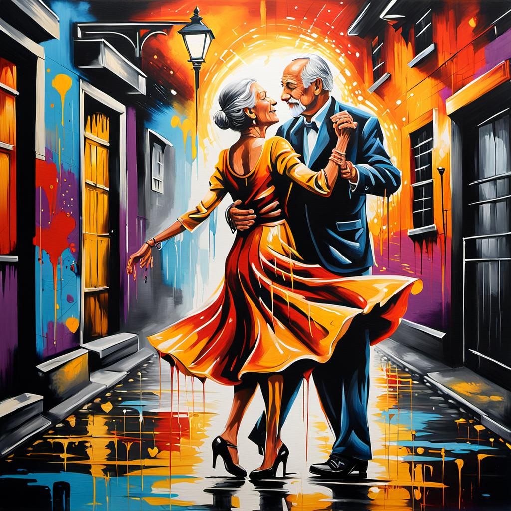 Passionate Tango Dance in Vibrant Graffiti Art