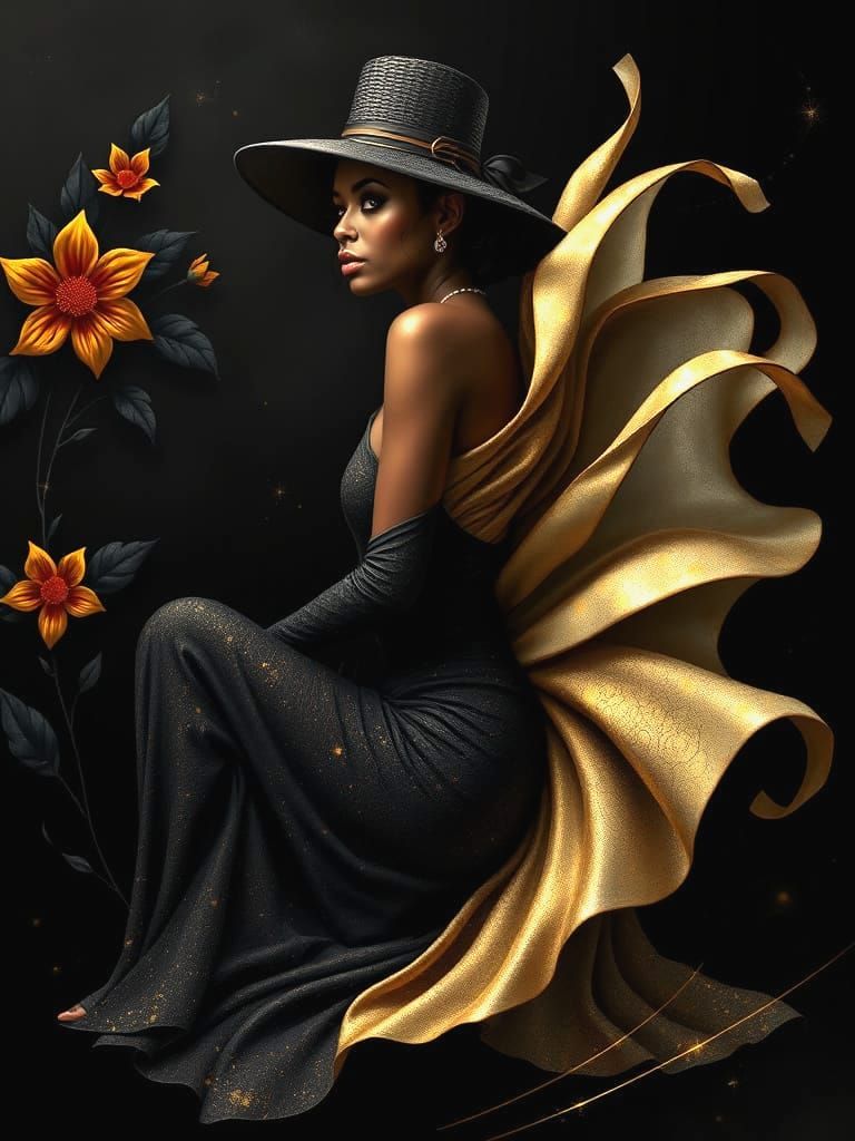 Art Deco Fantasy Woman in Gilded Gown