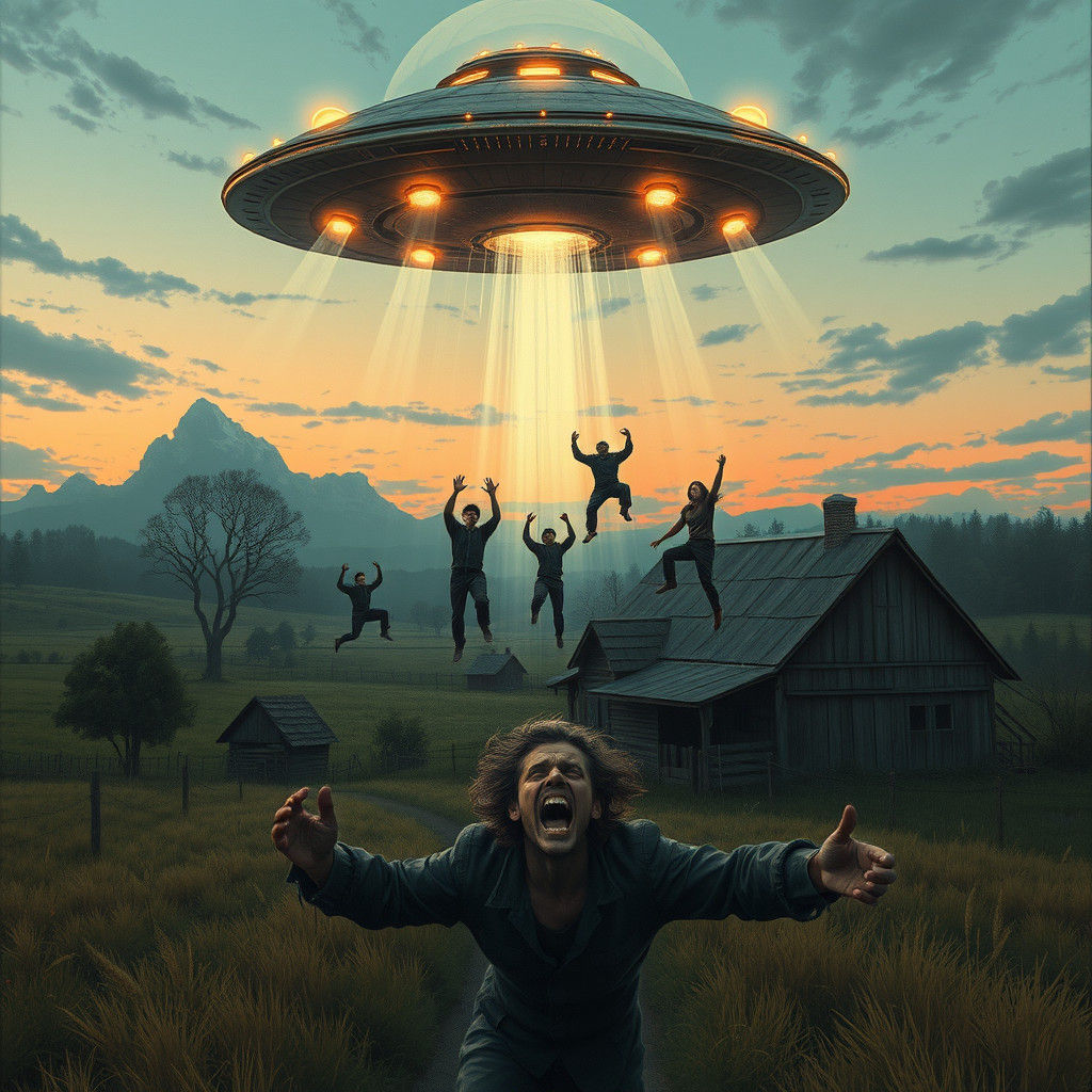 Rural Farmhouse Abduction in Visionary Sci-Fi Style