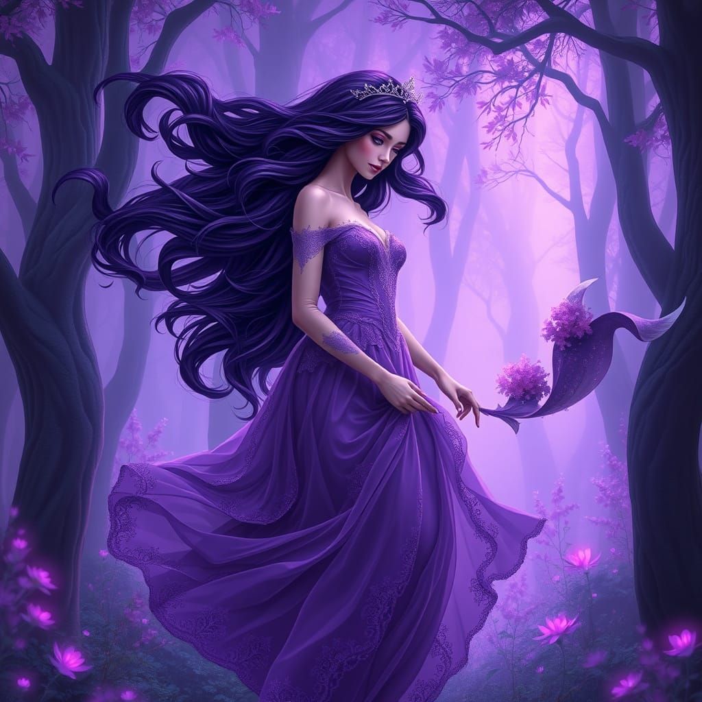 Surreal Fantasy Princess Floats through Iridescent Forest in...