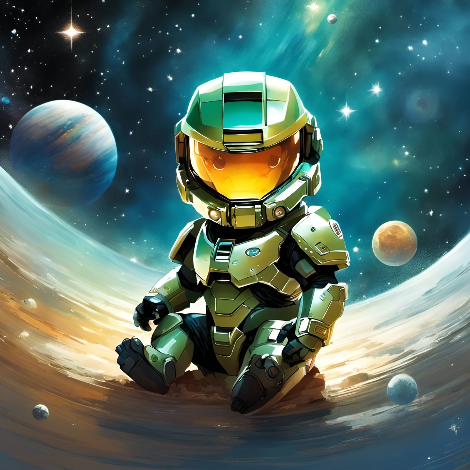 Adorable Chibi Master Chief Among the Stars