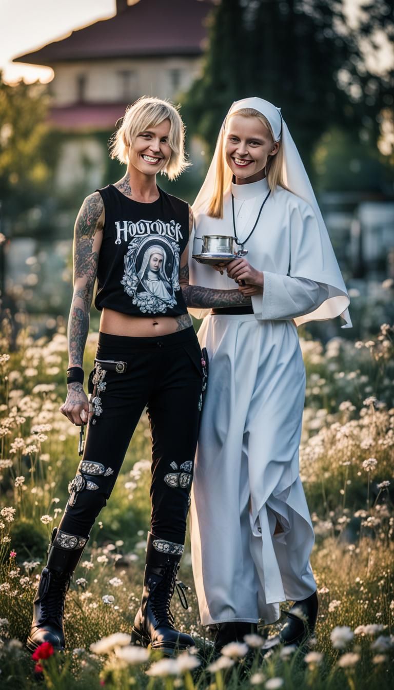 Metal Girl and Nun in Flowery Meadow