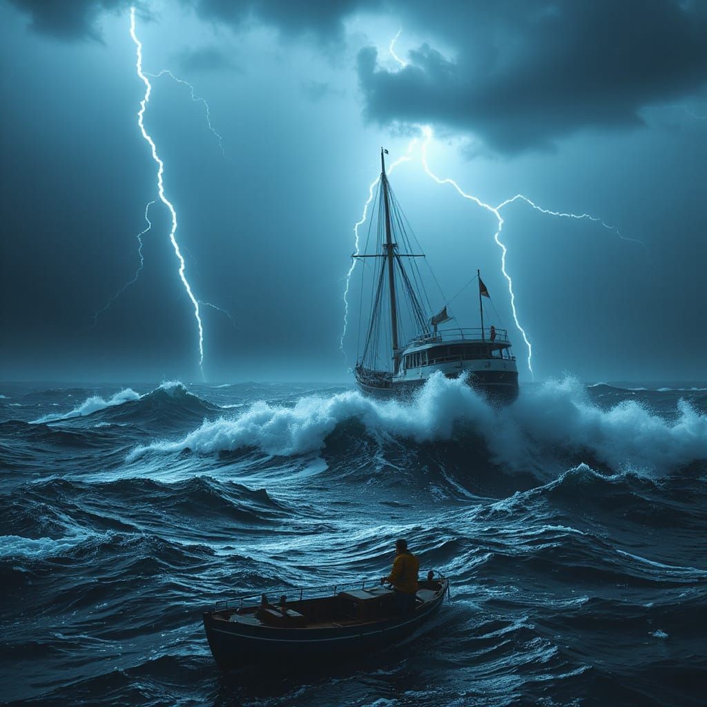 Shipwreck in Turbulent Stormy Seas