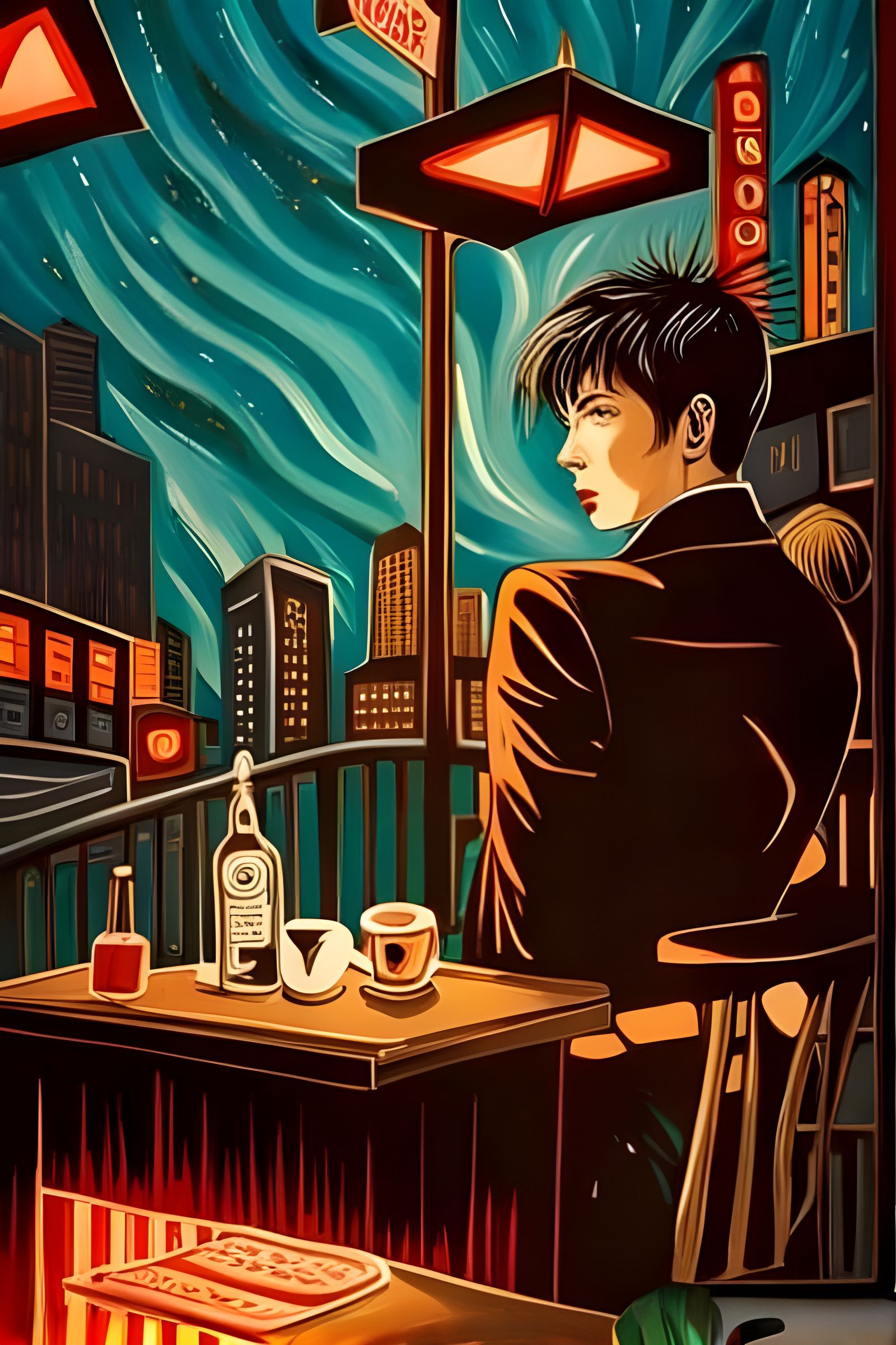 Punk Cafe at Night: Vintage Advertisement Poster