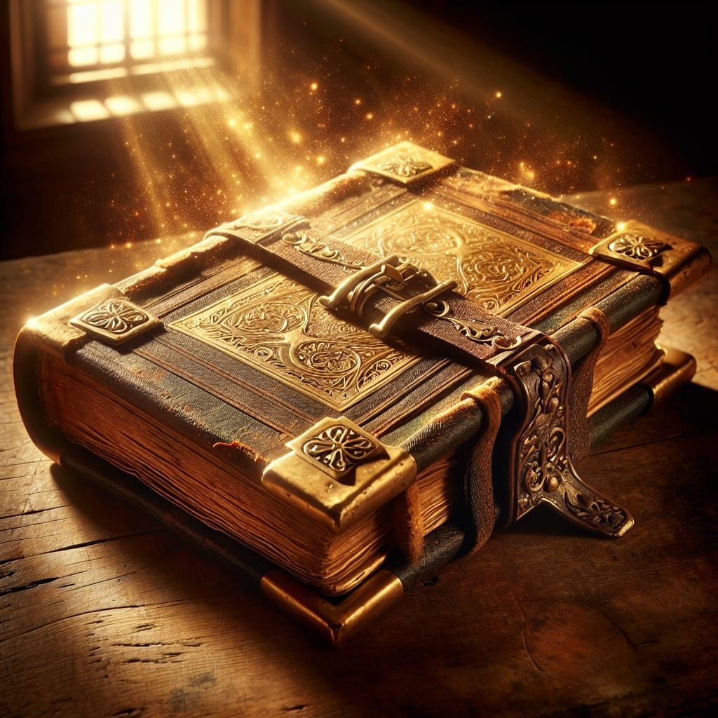 Ancient Leatherbound Tome Radiates Golden Aura