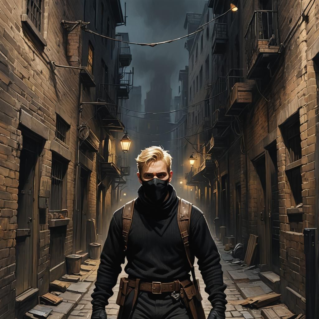 Masked Man in Dark Alley, Film Noir Style