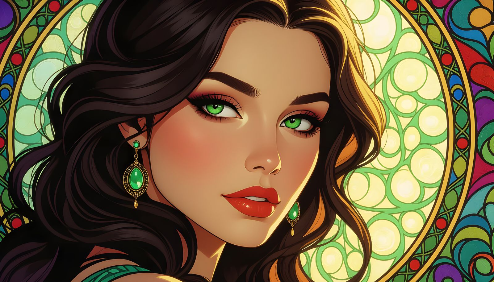 Woman with Emerald Eyes in Dramatic Color Depth