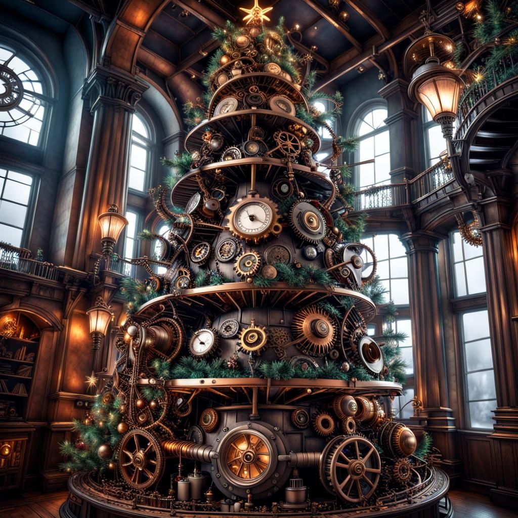 Hyperrealistic Steampunk Christmas Tree in HDR