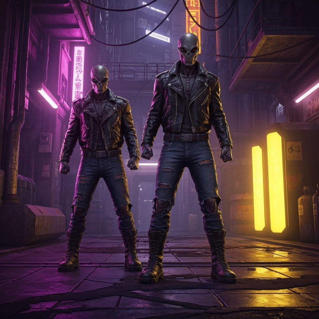 Alien Thugs in Neon Alleyway: Cyberpunk Style