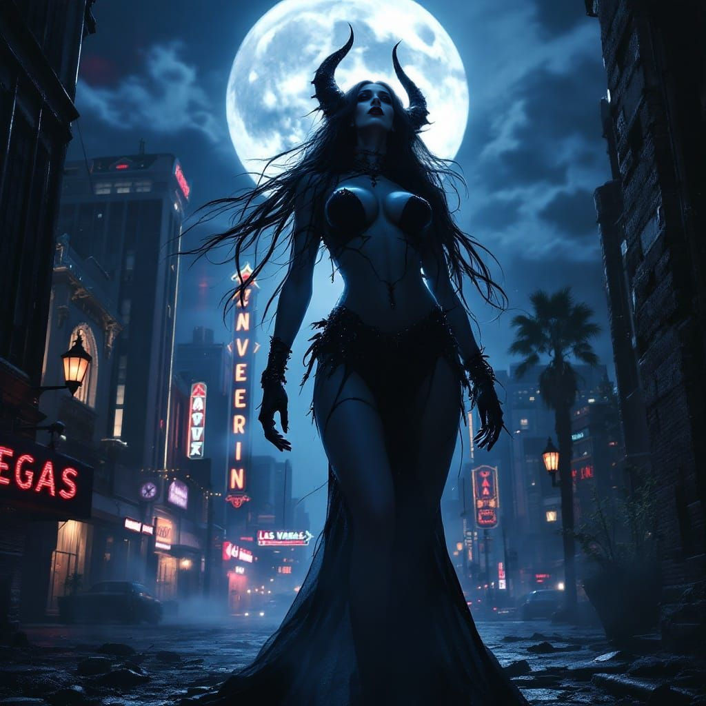 Dark Fantasy Vampire Woman Rises from Las Vegas Shadows