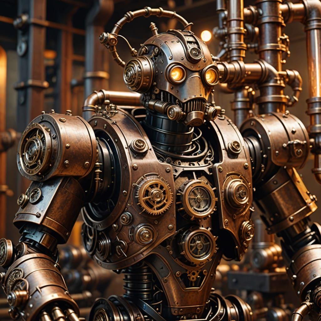 Steampunk Robot in Industrial Battle