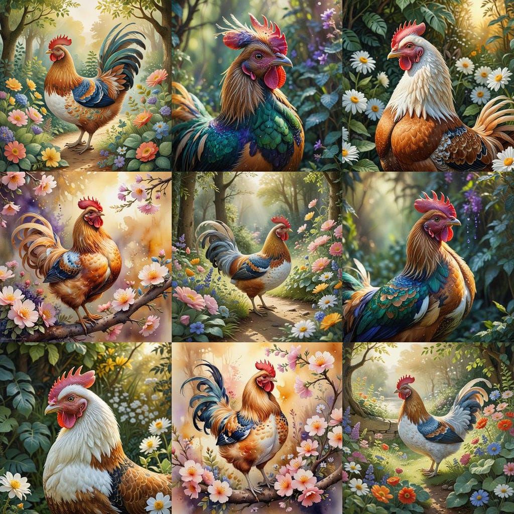 Vibrant Imperial Hen Watercolour Collage