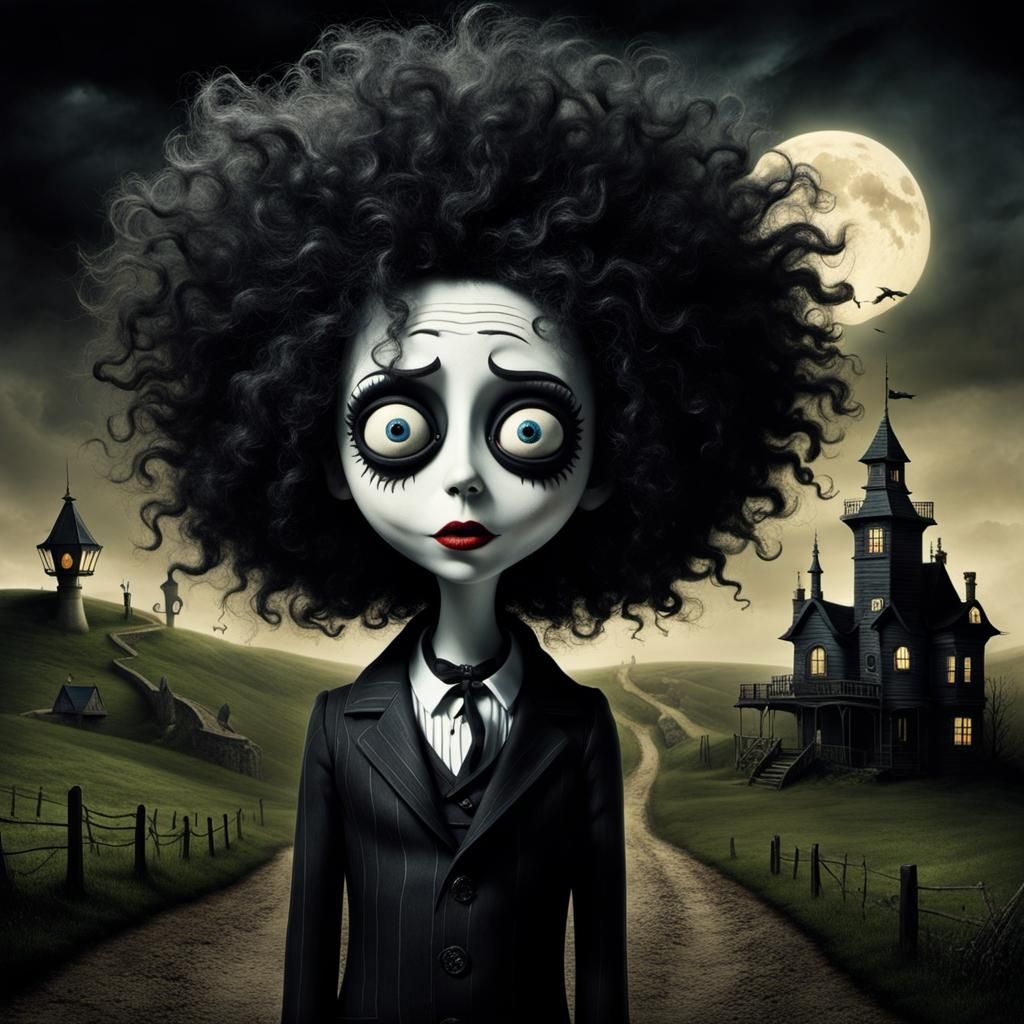Surreal Rebellion: A Tim Burton Inspired Scene