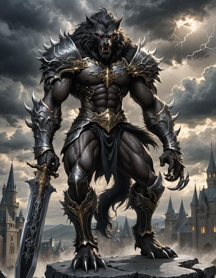 Fantasy Lycan Warrior with Silver Greatsword