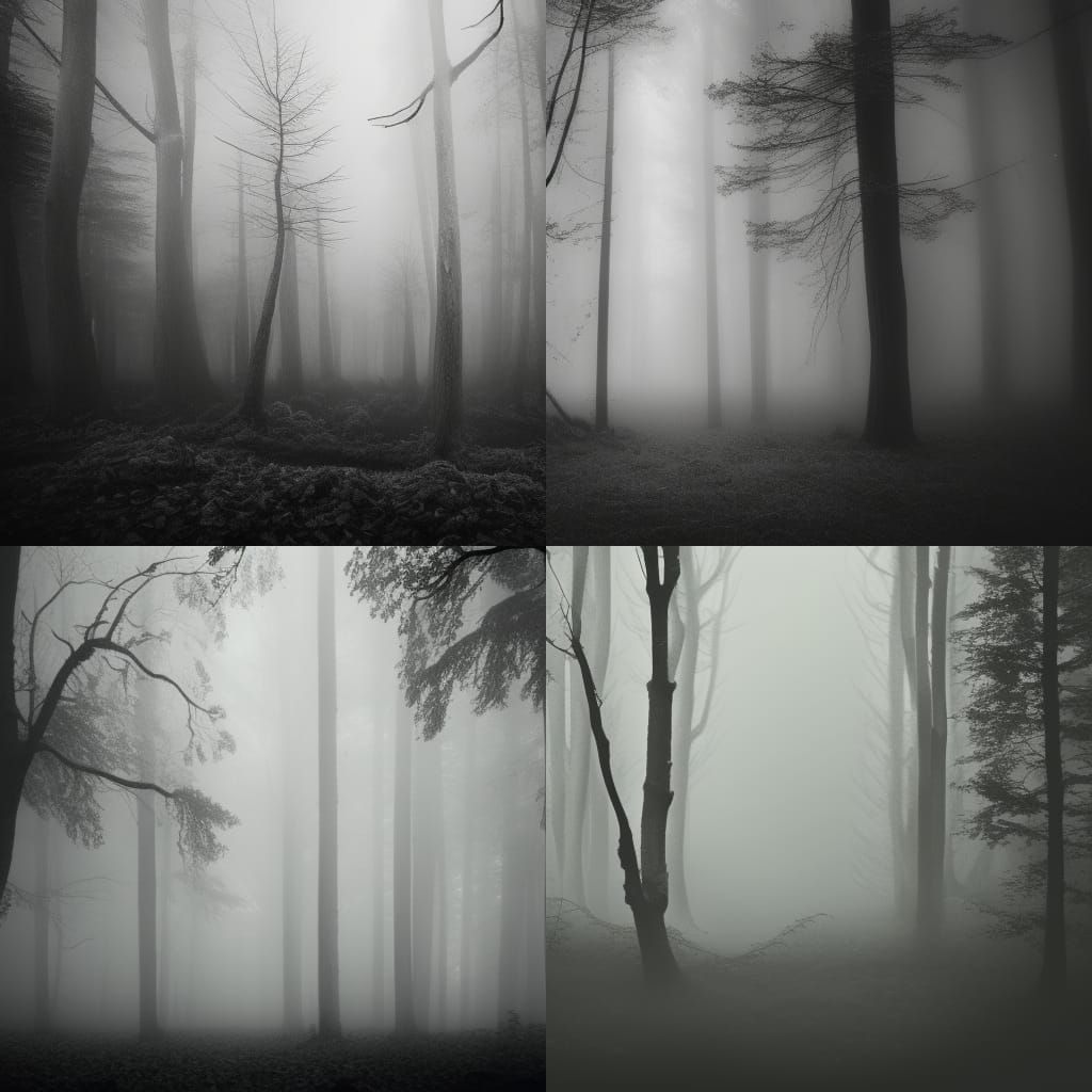 Creepy Black and White Forest in Fog