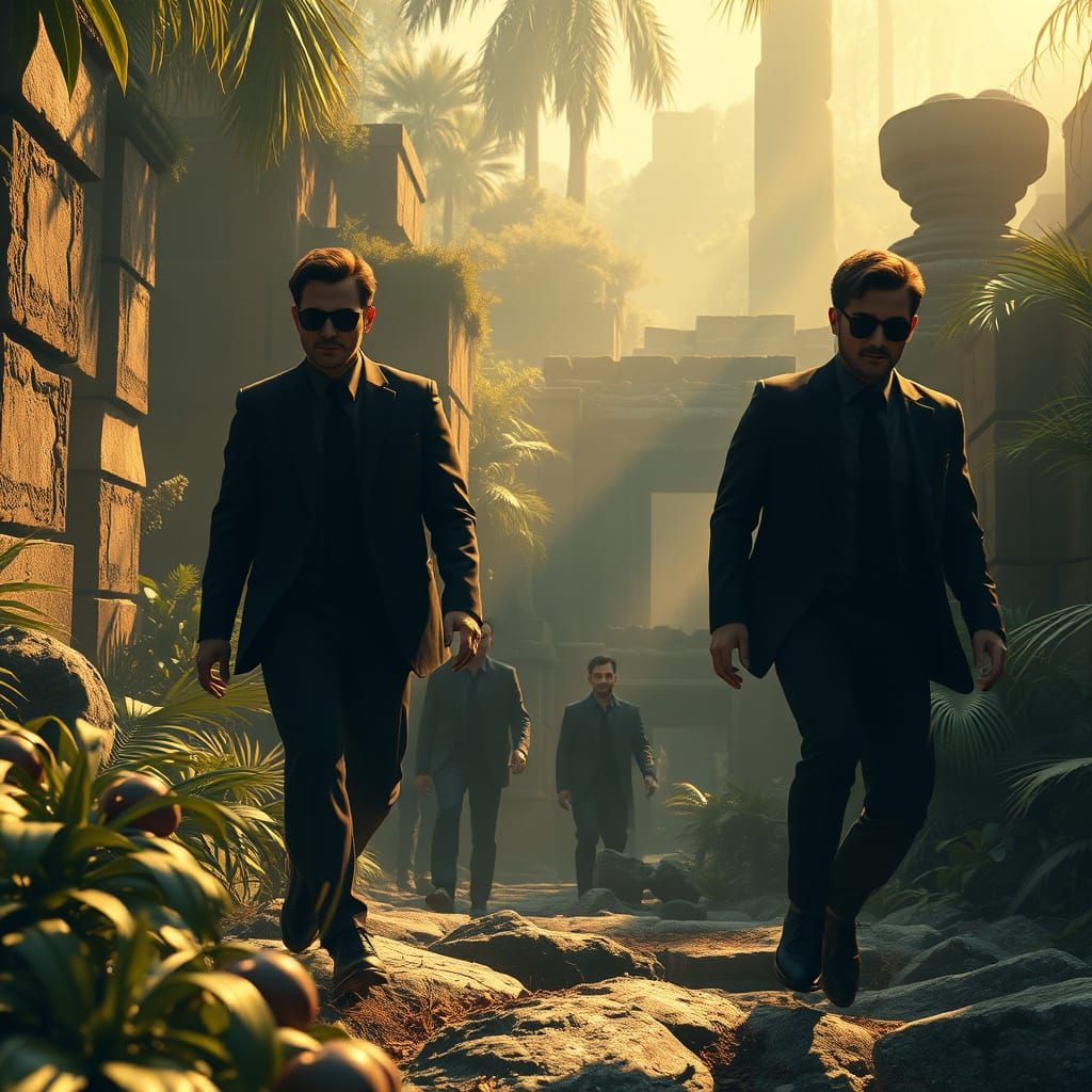 Men in Black Navigate Ancient Jungle Temple
