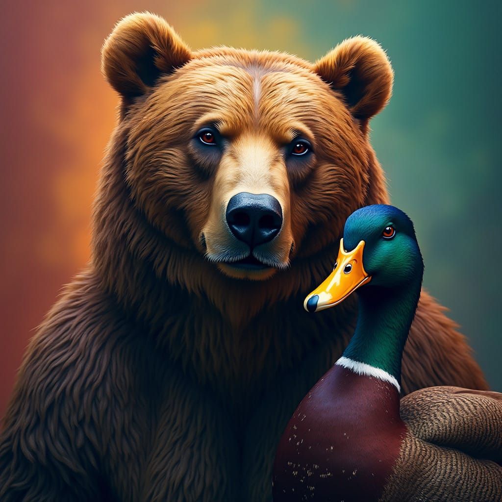 Hyperrealistic Bear and Duck Portrait