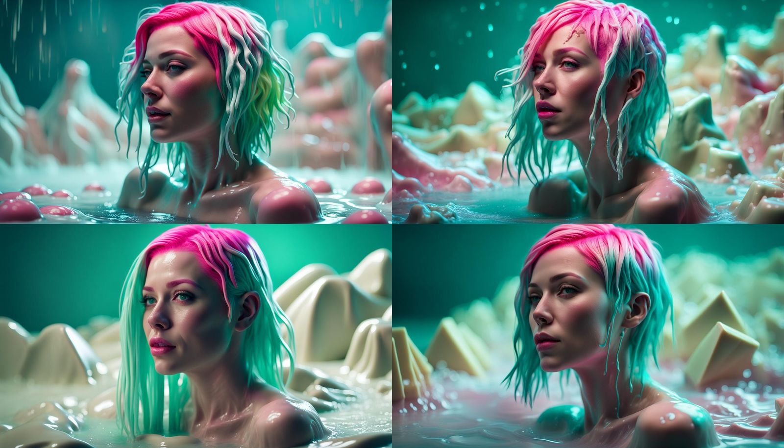 Woman in White Chocolate, Hyperrealistic Neon Art