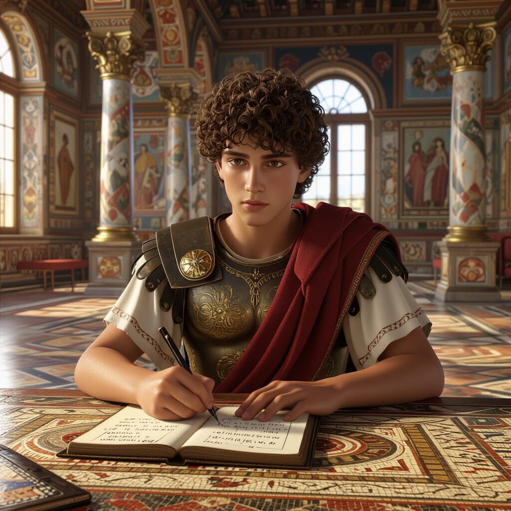 Roman Teenager Writing in Ornate Villa