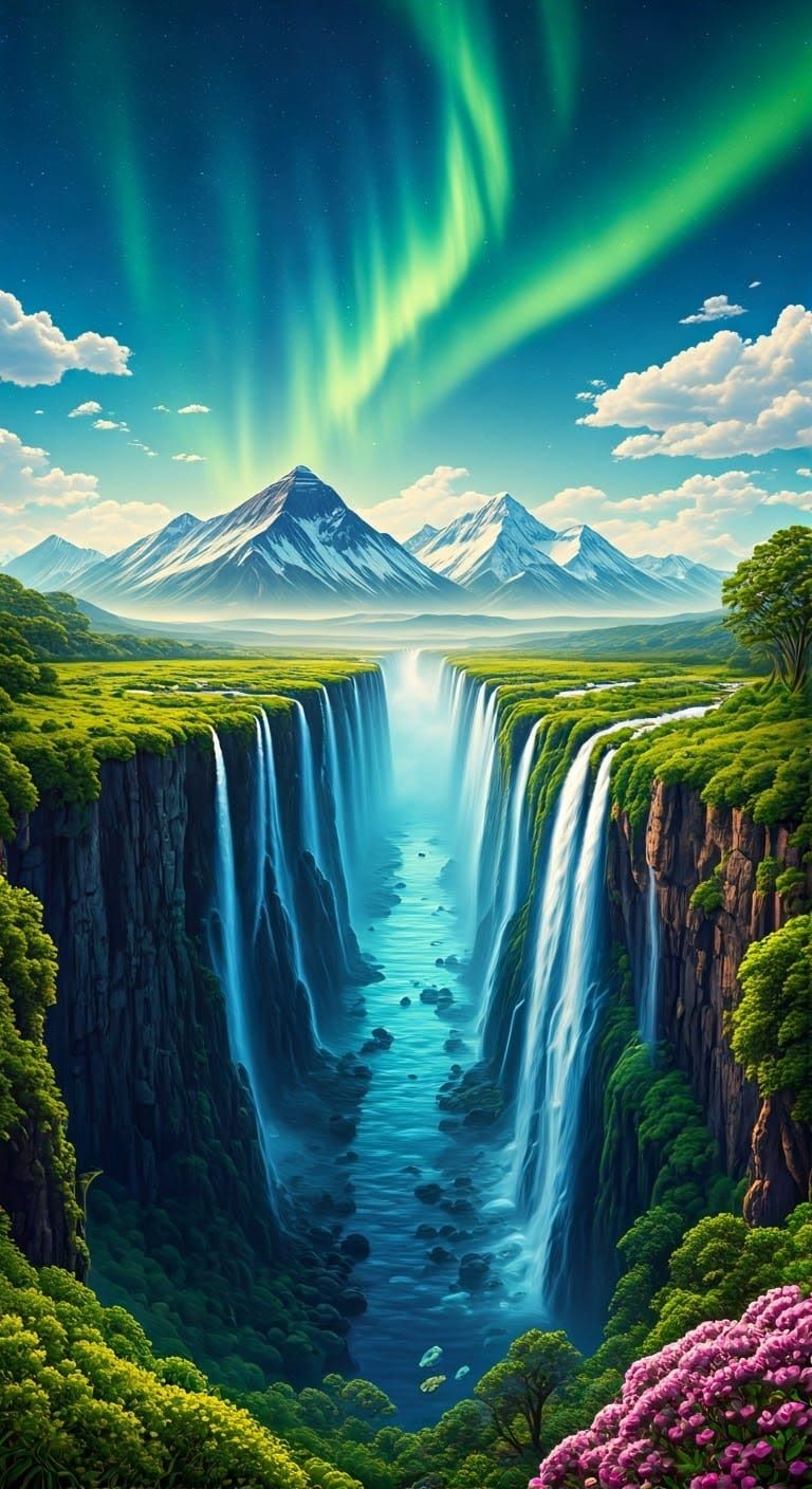 Ethereal Convergence of Natural Wonders in Vibrant Realism