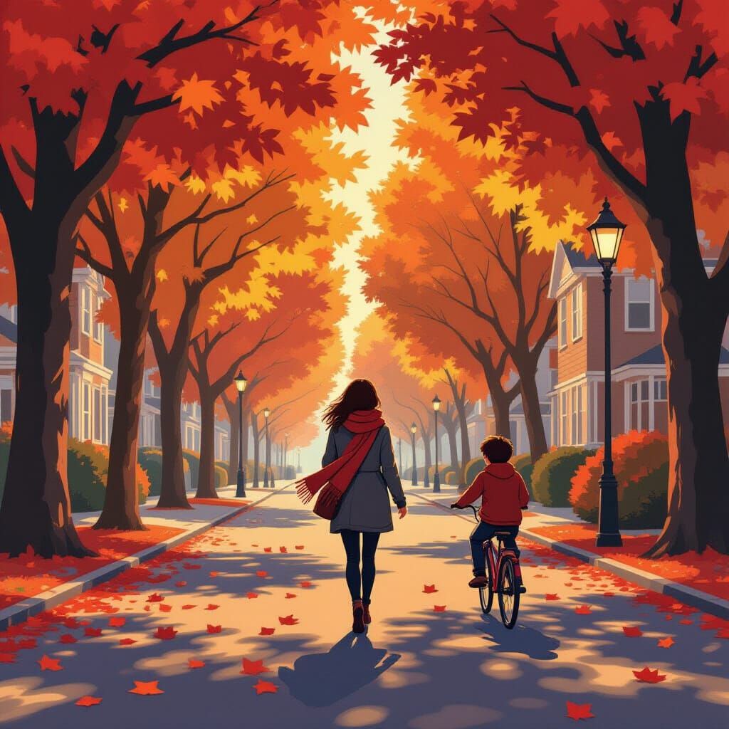 Autumn Stroll: Cel-Shaded Woman in Cozy Scarf